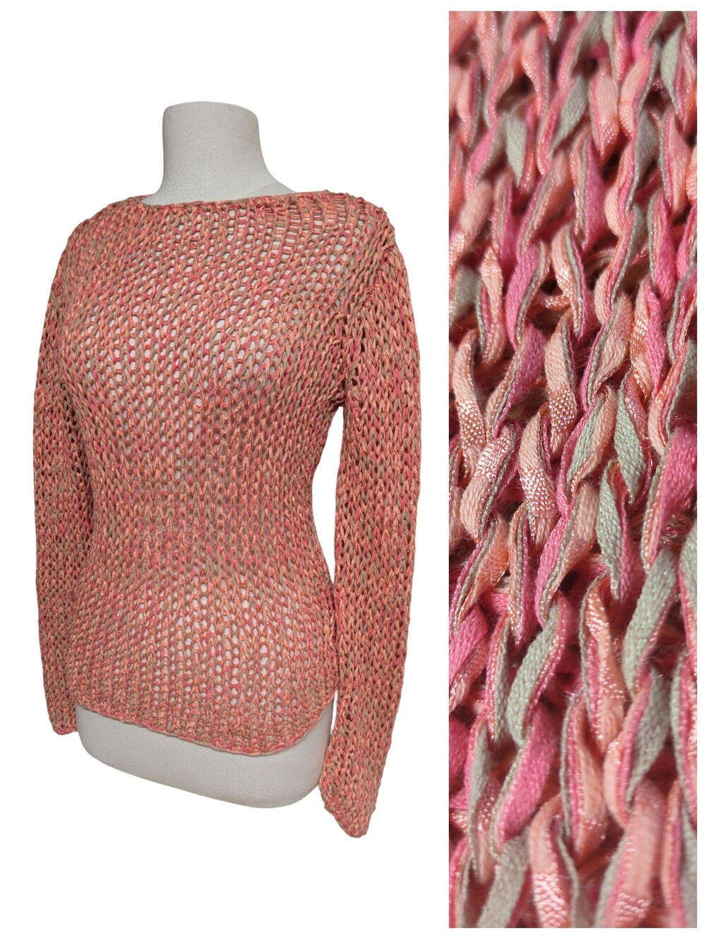 Knitwear By Jackpot Metallic Peach Coral Sage Chunky Knit Sweater